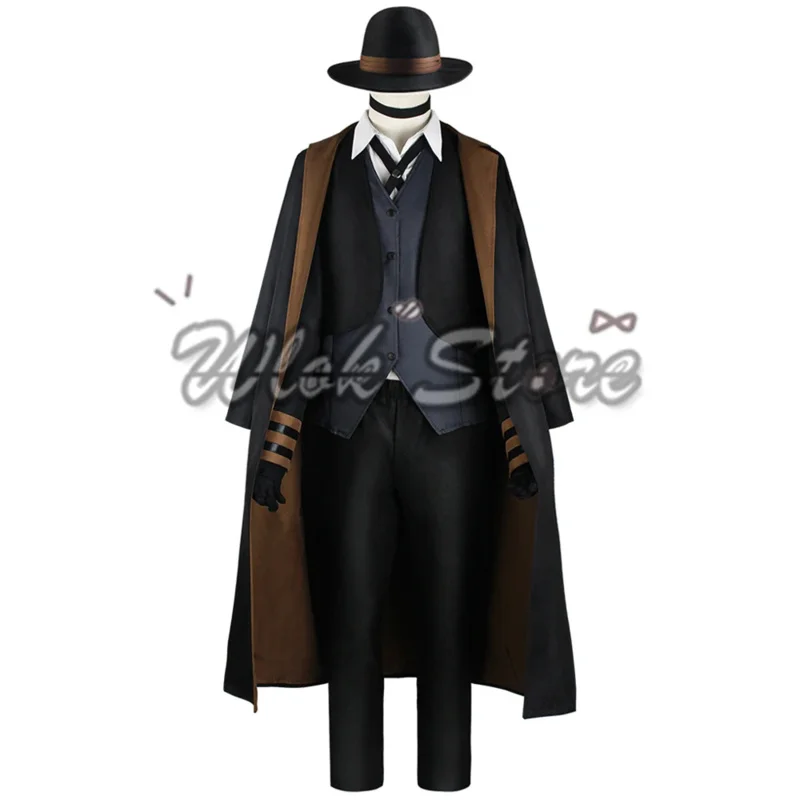 Bungou Stray Dogs Nakahara Chuuya Cosplay Costume pour homme, manteau imbibé, veste, pantalon, chapeau, gants, Halloween, tenue de carnaval, perruque