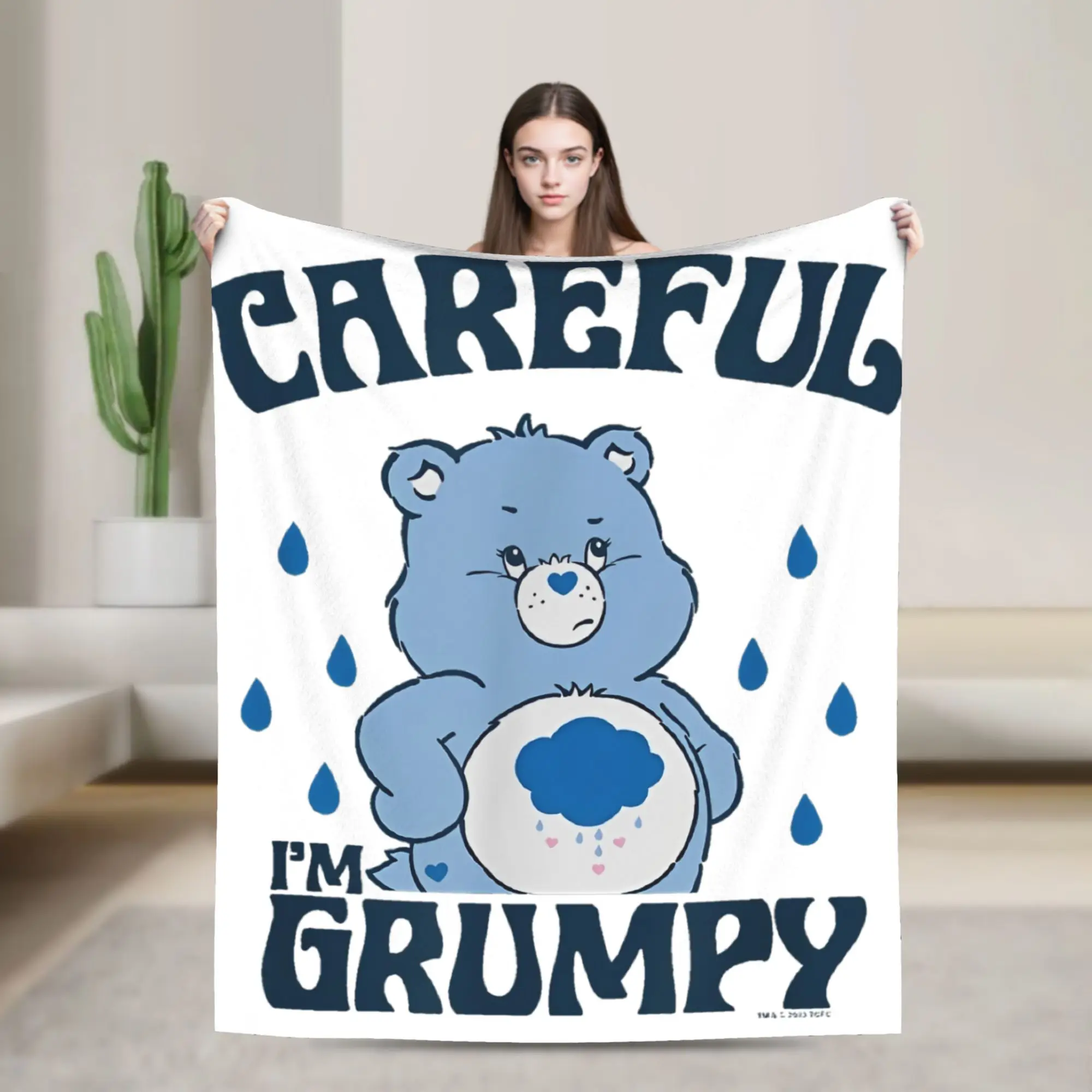 

Care Bears Careful I'm Grumpy Bear Fleece Blanket Funny Throw Blankets for Sofa Bedding Lounge 125*100cm Plush Thin Quilt