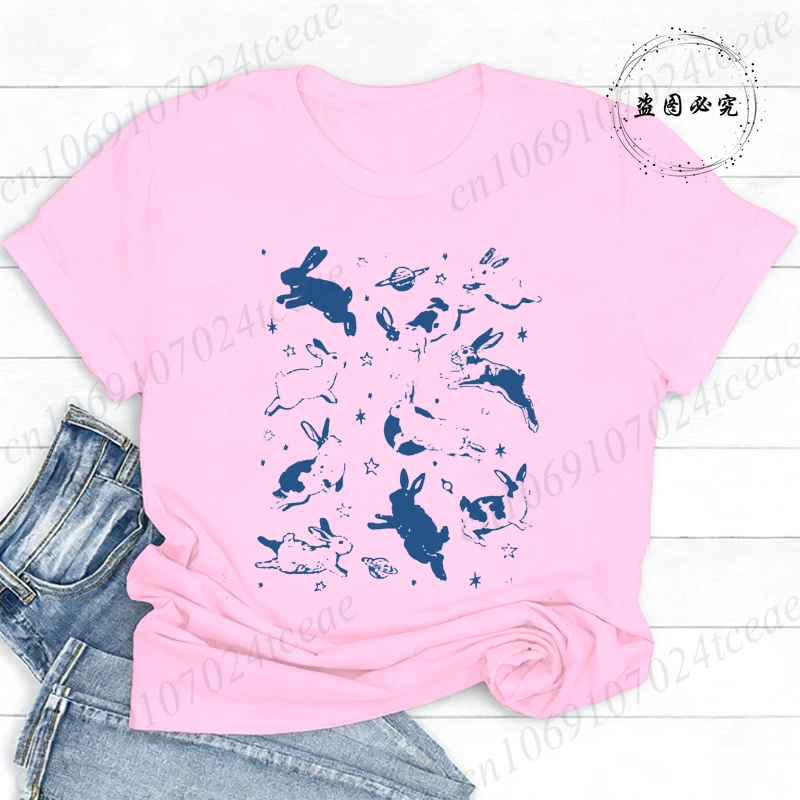 Bunnies in Space Shirt, Funny Bunny Tshirt, Oversized T-Shirts, Graphic Retro Vintage T Shirt, Rabbit Lover Gift, Bunny Tee Tops