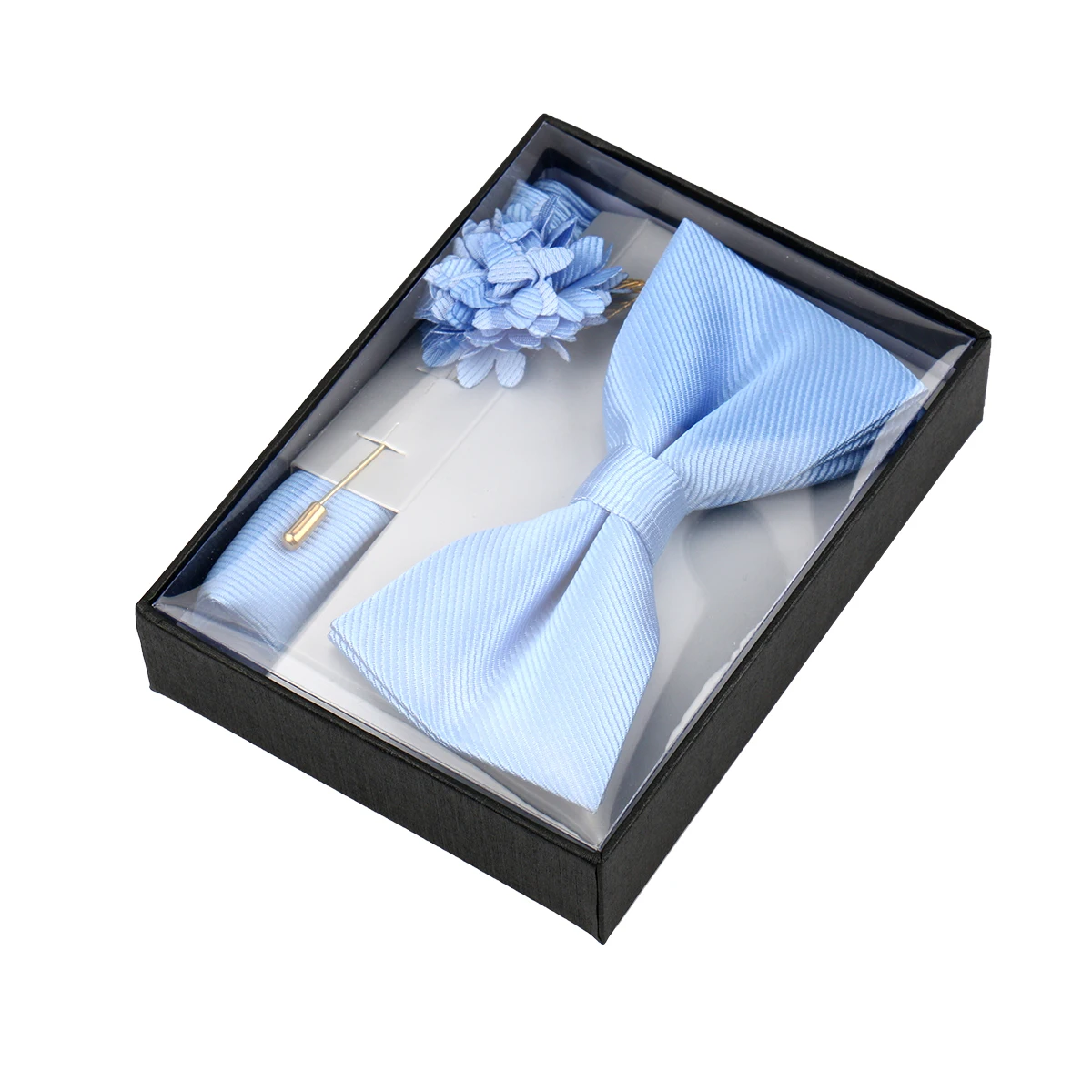 High Quality Solid color Bow tie Pocket square Brooch Set In Gift Box Elegant Bowtie For Men Business Wedding Gravatas Mens gift