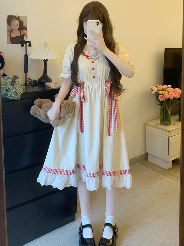 夏の女の子用ドレス、ケーキスカート、甘くて可愛いプリンセス風、ロングベルト付き、コットン生地、カジュアルスタイル、ミドル丈スカート、ティーンエイジャーと10代の若者向け