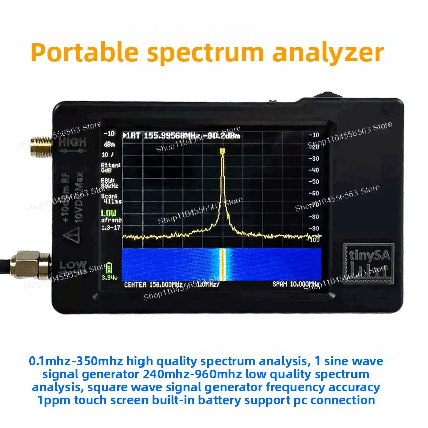 TinySA Handheld Spectrum Analyzer – 10kHz-960MHz, RF/EMC Tester for Wireless Mic, Walkie-Talkie, LoRa