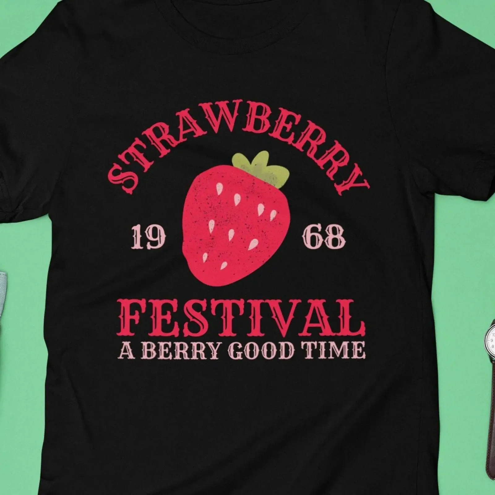 Strawberry Festival 1968 T Shirt Retro Rock Music vintage Washed fashion Casual Unisex Stylish graphic Comfortable Stretched