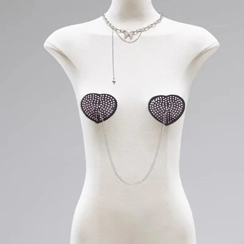 72xe Rhinestones Nipple Pokrywa pasty z łańcuchem imprezy kleju wielokrotnego użytku Sticky Bras Płatki naklejki klatki dla
