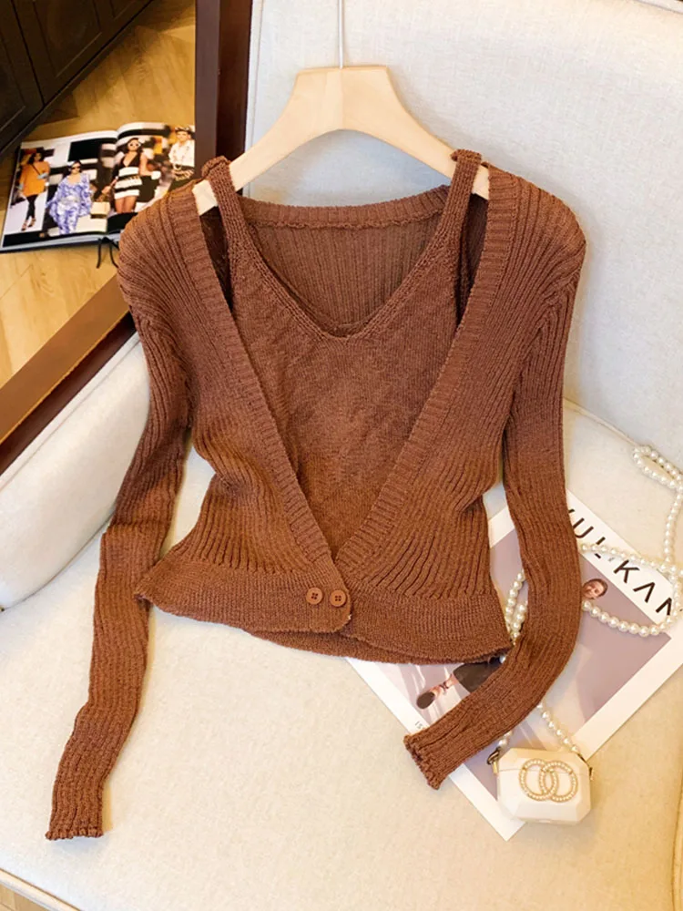 Sweet Gyaru Long Sleeve Slim Knitted Tops Autumn Winter Women Chic O-Neck Solid Sweater Korean Style Simple Cozy Pullover Trend