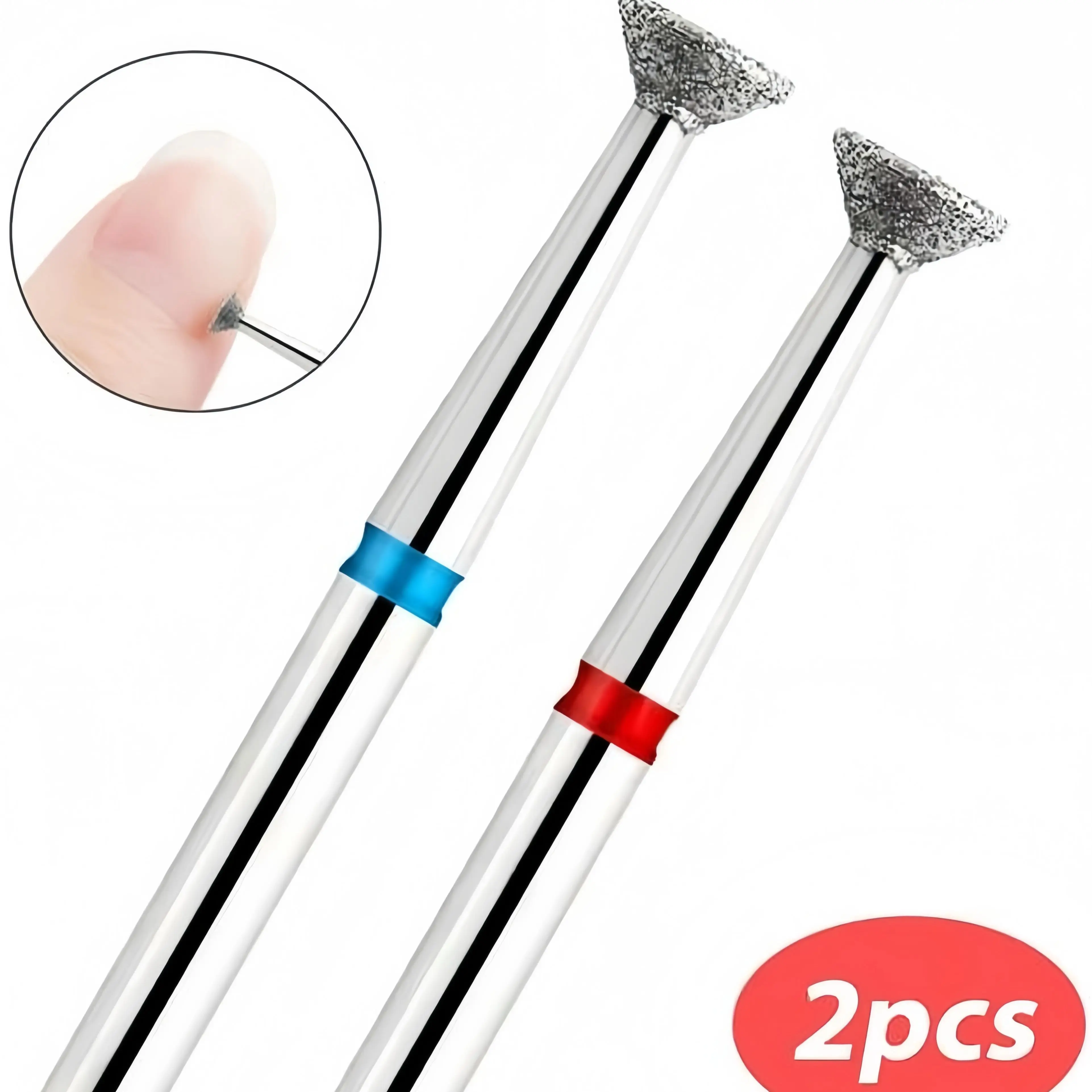 Conjunto de 2 peças de brocas de diamante fino para arte em unhas, cabeças de moagem em forma de chama estilo russo, cabeças de moagem para limpeza de cutícula