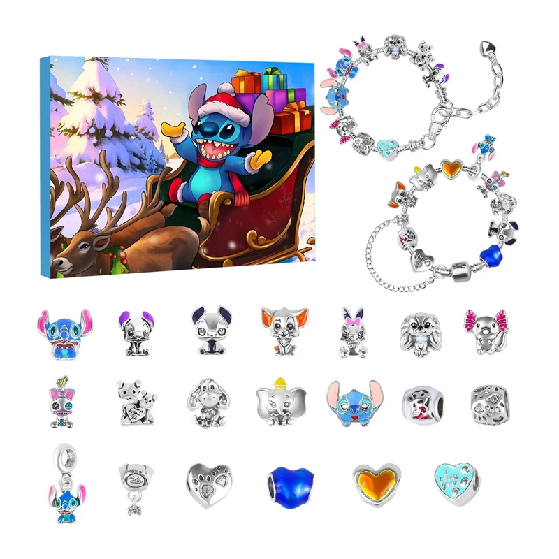 Auf Lager Weihnachts-Adventskalender Blind Box Mickey Stitch Armbänder 24-Tage Weihnachten Countdown-Kalender Diy Schmuck Weihnachtsgeschenke