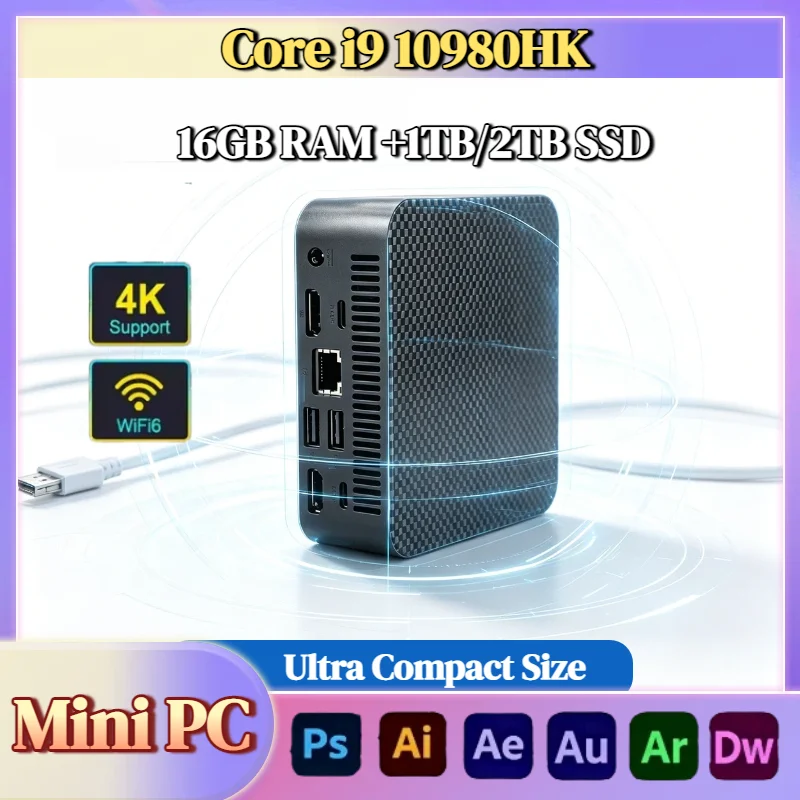 Intel Core i9 10980HK Mini PC 16GB RAM 512GB NVMe SSD Triple 4K WiFi6 Silent Cooling Office Home Desktop 2026 Pro Max
