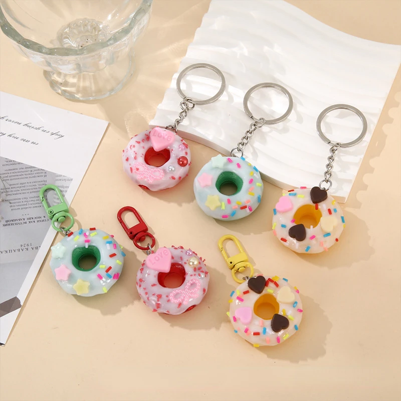 Korean Fun Donut Keychain New Fashion Cute Love Food Model Keyring Car Phone Bag Pendant Gift Ornament Trinkets Jewelry Llaveros