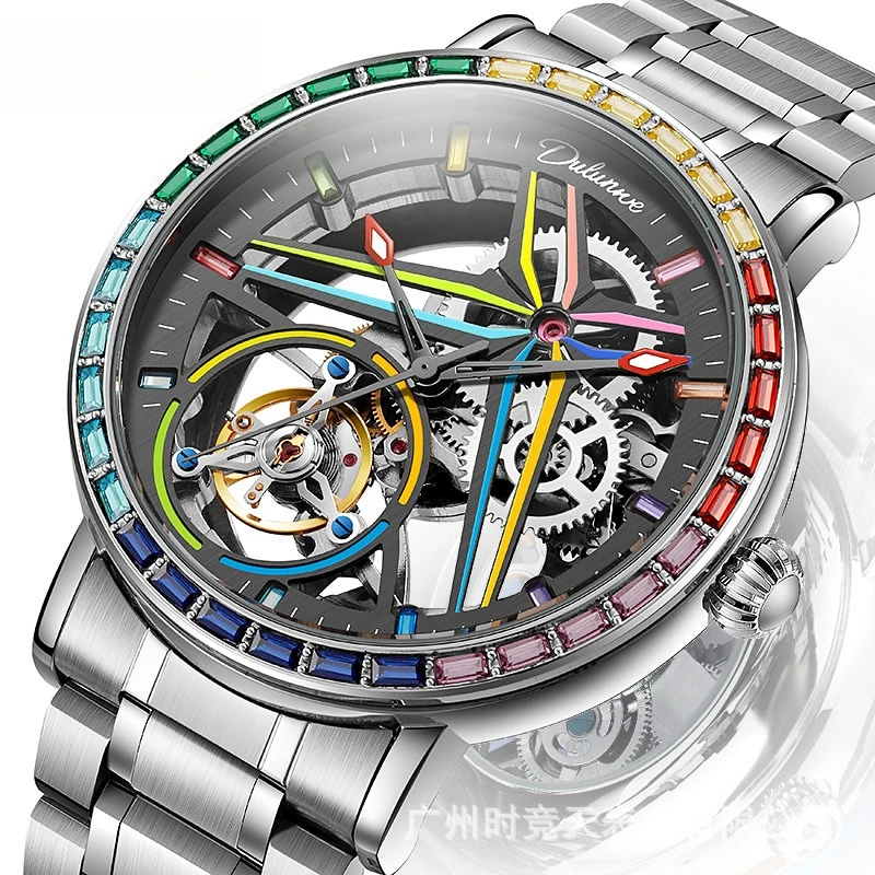 Stainless Steel LuoJie Flywheel Series Full Skeleton Luminous Waterproof Self-Wind Automatic Watch for Men