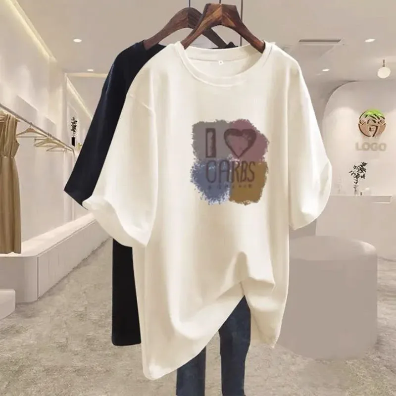 Summer European Style Pure Cotton Oversized Tshirt 45-105Kg Women Fashion O-neck Short Sleeve Basic Top Tee Office Lady Pullover image 5
