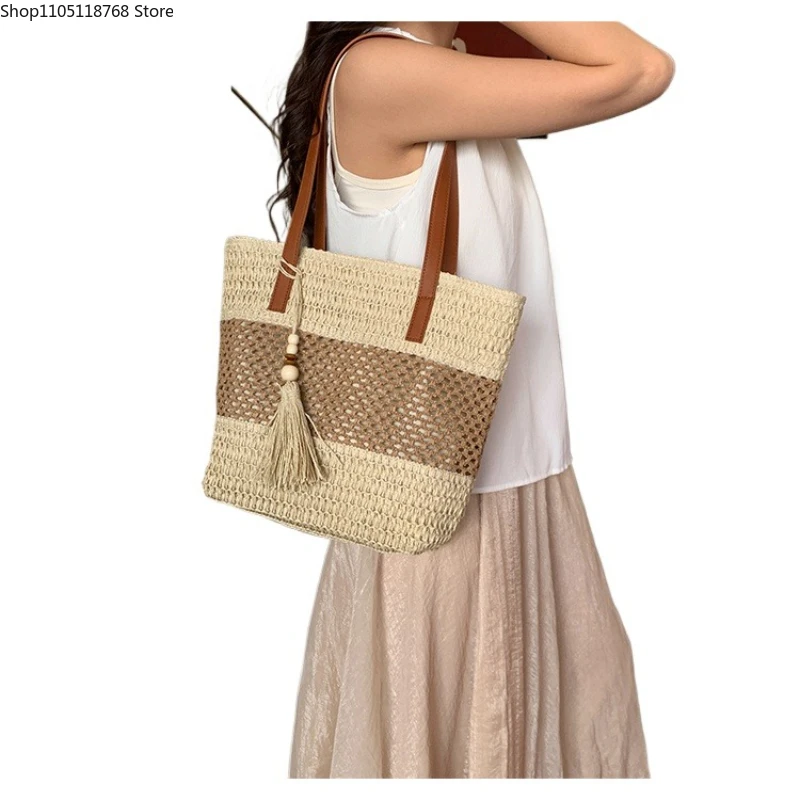 

Casual Color Matching Straw Woven Shoulder Bags Simple Versatile Large Capacity Summer Fashion Grace Tote Bags for Women