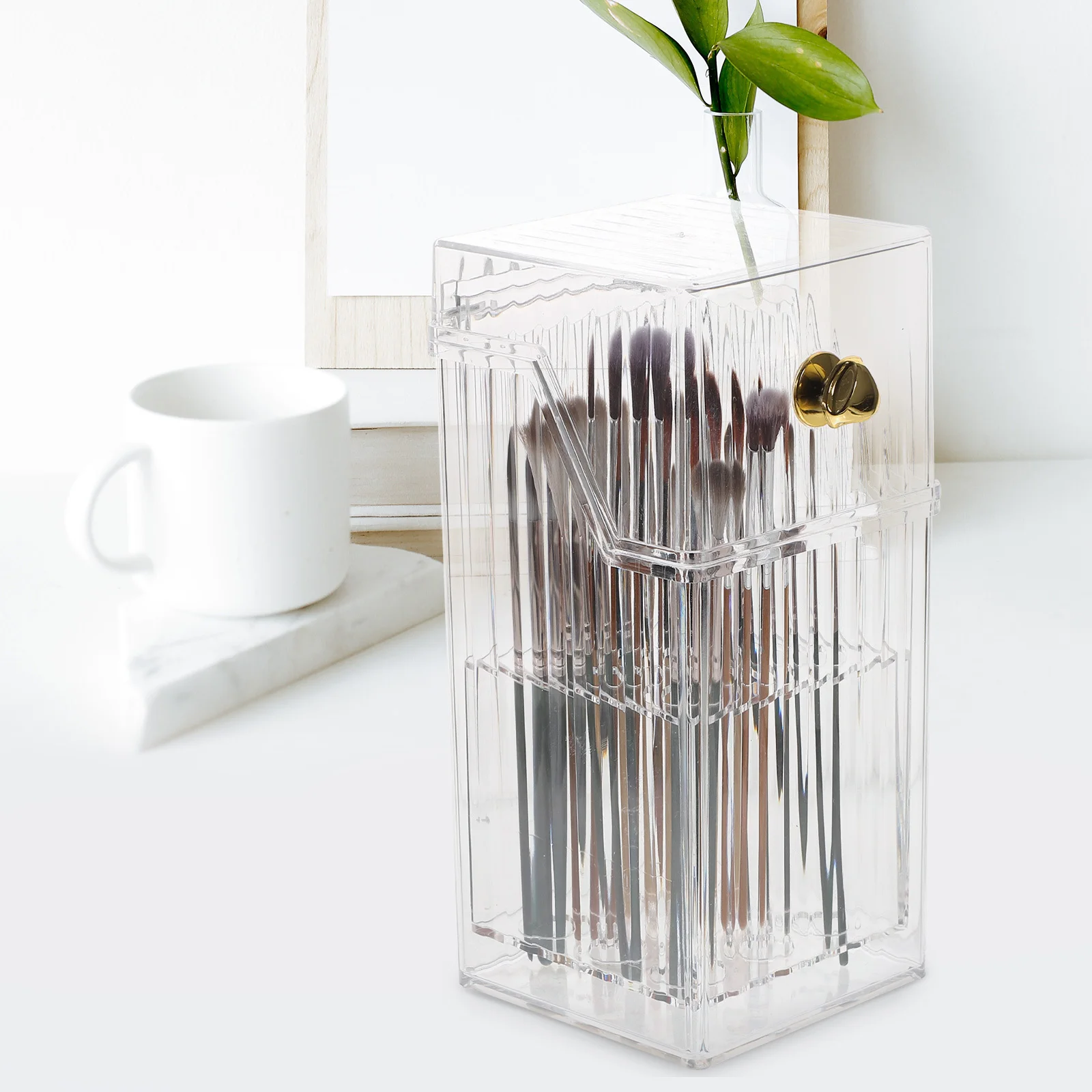 

Brush Holder Makeup Organizer Container Sturdy Flat Bottom Design for Makeup Tools and Stationery Desktop Storage