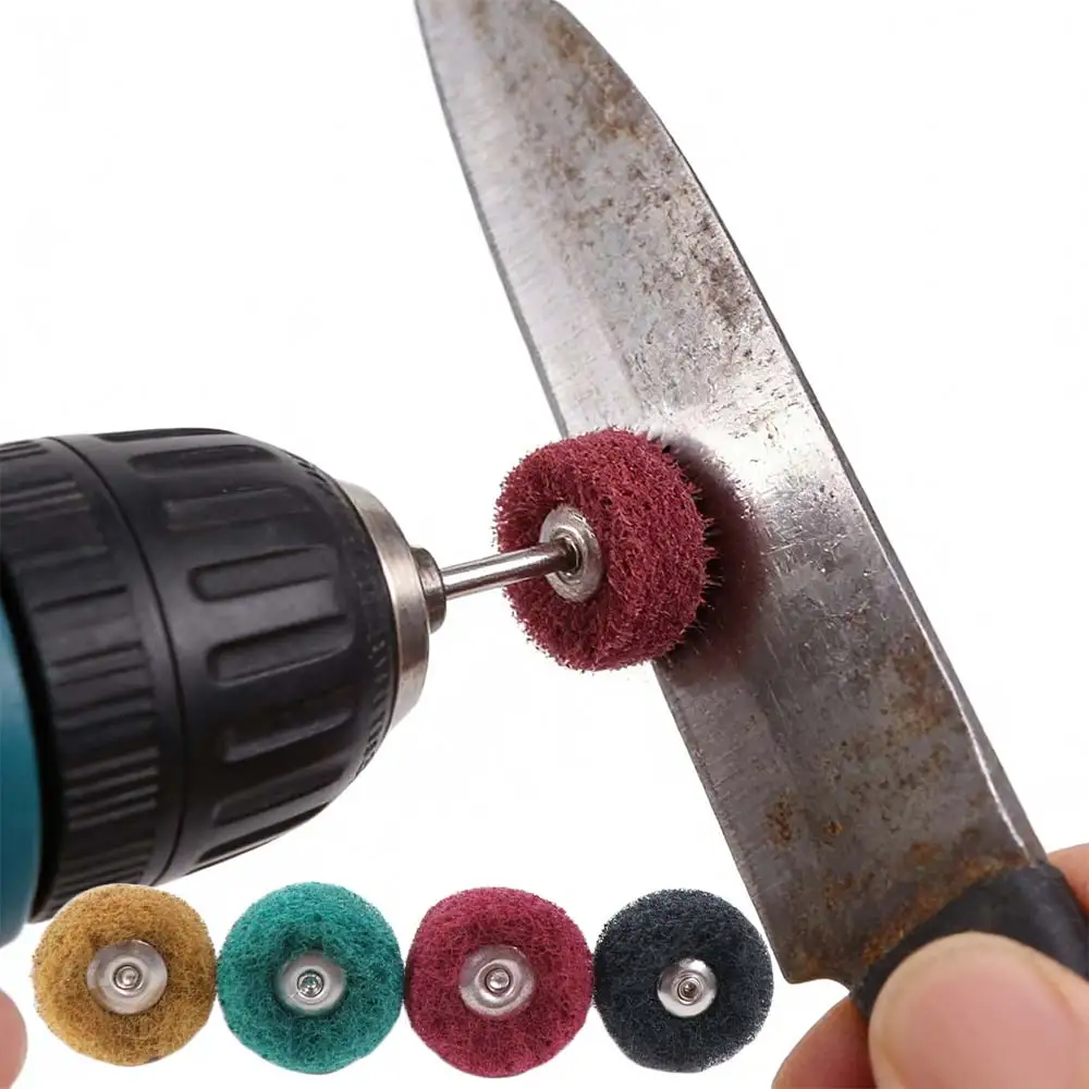 10pcs Mini Buffing Drill Abrasive Brush Rust Remover Fiber Polishing Wheel 2.35mm Shank Nylon Fiber Grinding Head Rotary Tool