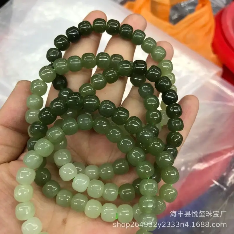 Jewelry, Hetian jade, Qinghai material,*8mm, old-style beads, gradient color bracelet