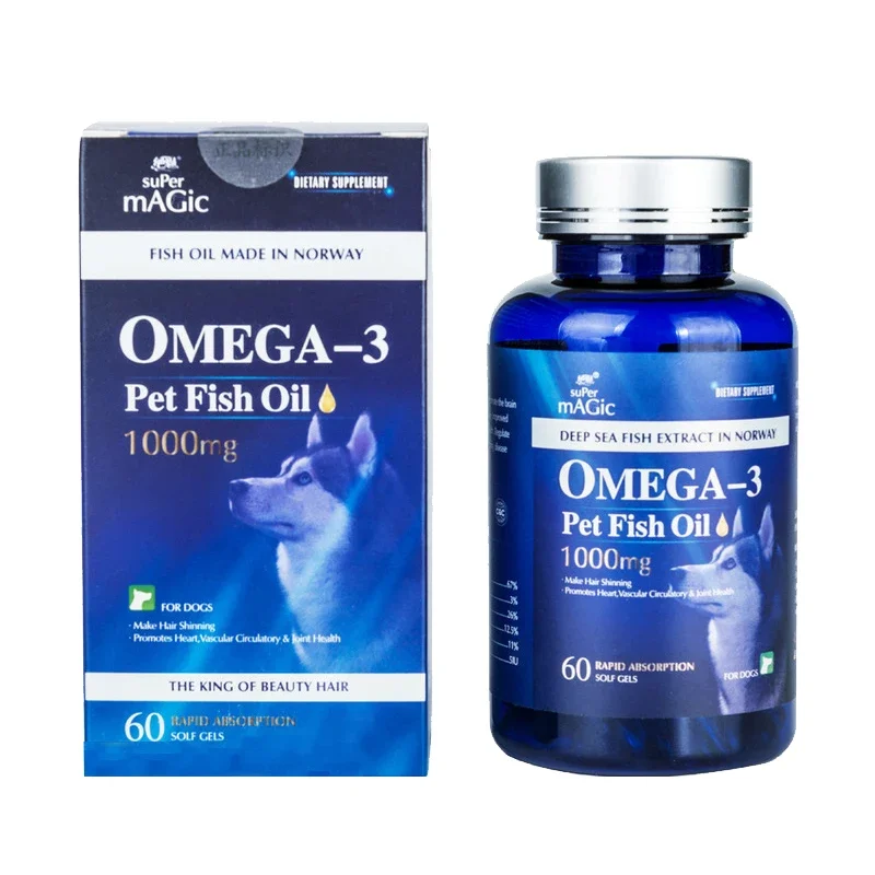 Aceite de pescado de aguas profundas para mascotas, OMEGA3 y 6 cápsulas de aceite de salmón, belleza del cabello, anticaída del cabello, aceite de ultrador de bacalao, 60 cápsulas