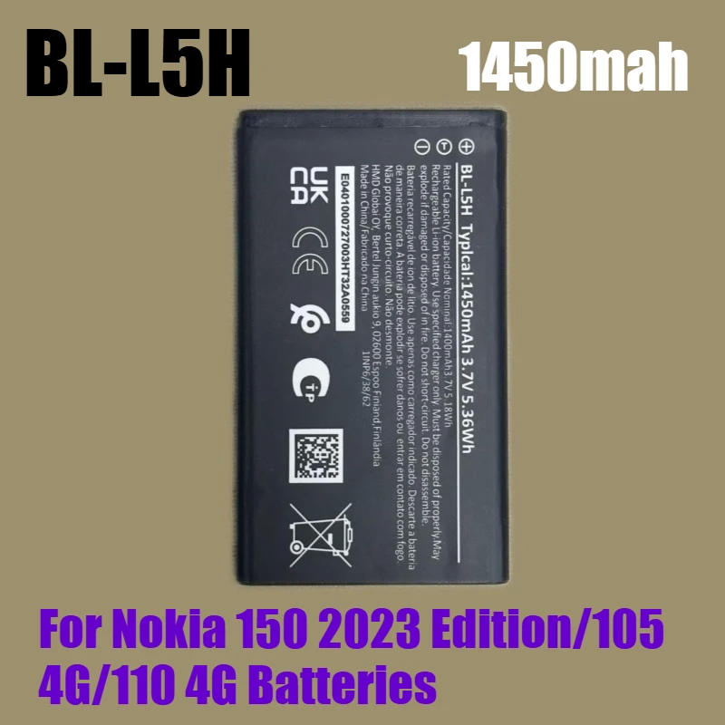 

BL-L5H Mobile Phone Battery Replacement For Nokia 150 2023 Edition/105 4G/110 4G Batteries 1450mah