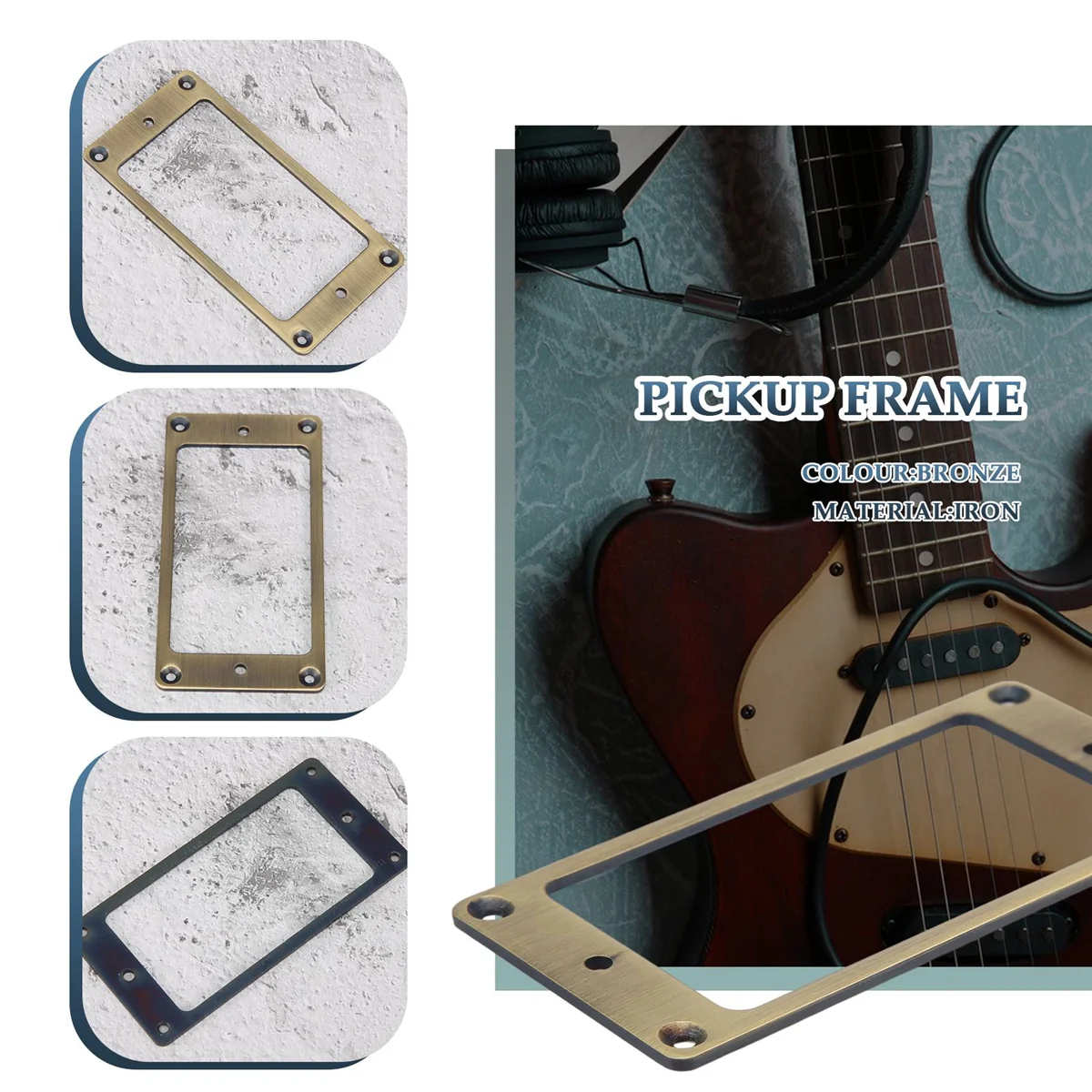 2Pcs Humbucker Pickup Frame, Mounting Ring Cover Frame for Electric Guitar, Brass Metal