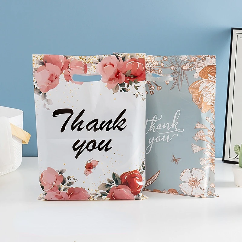 Thank You Packaging Bags for Small Business 30 35 40cm Plastic Gift Bag with Handle Wedding Christmas Birthday Gift Package 10Pc