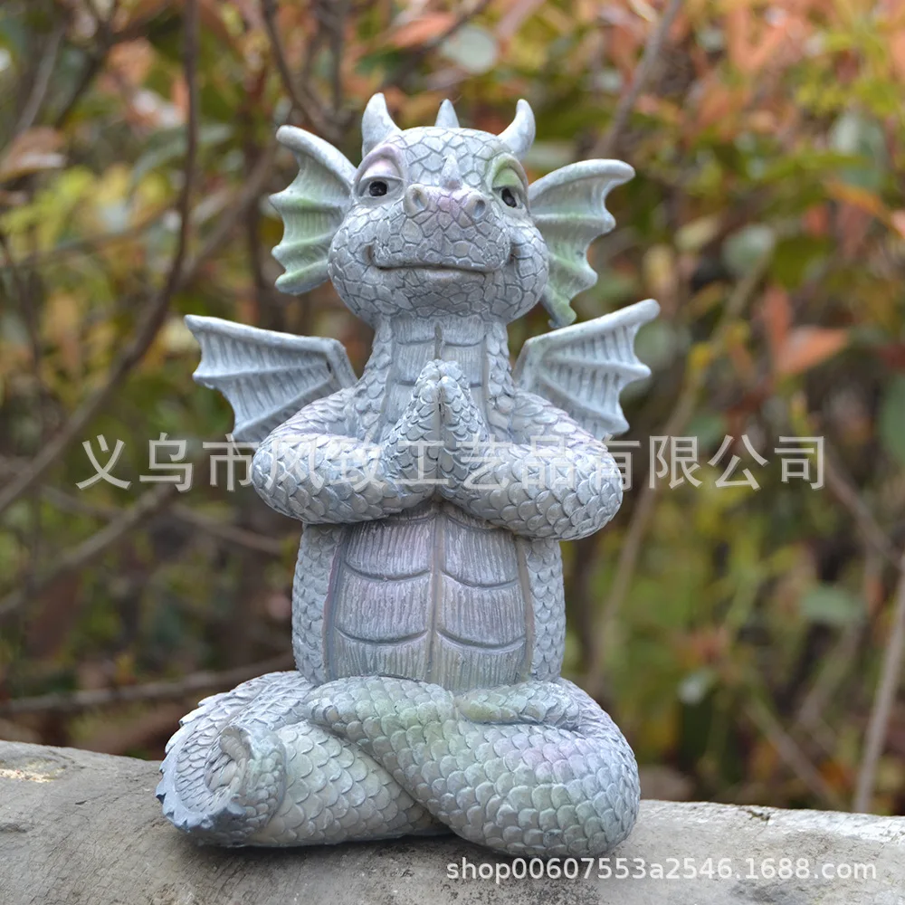 Glowing Meditation Dinosaur- Resin Sculpture with Ball of Light for Garden Decor