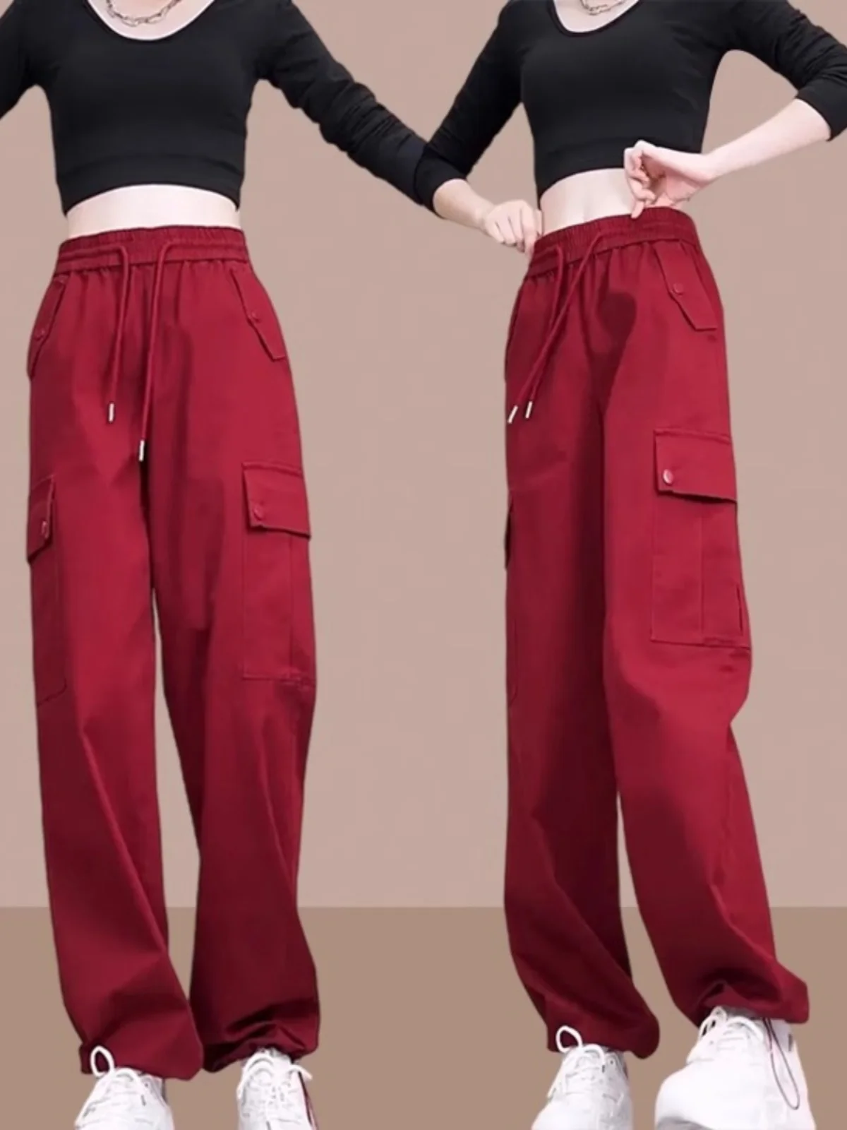 Spring Autumn New Style Loose High Waist Casual Sports Pants Women's Workwear Trousers Harlan Pants All-Match Cuffed