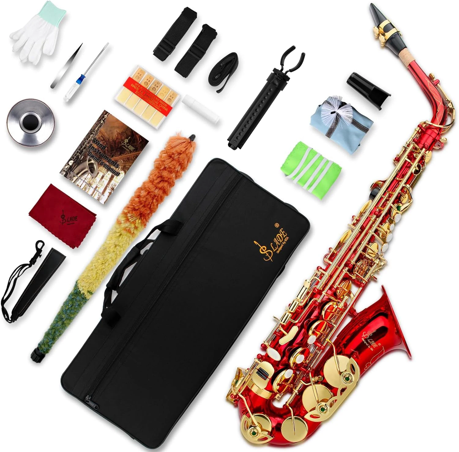 

SLADE Saxophone Eb Alto Saxophone Red for Beginners Adults Sax with Cleanning Cloth Reed Strap Gloves Accessories