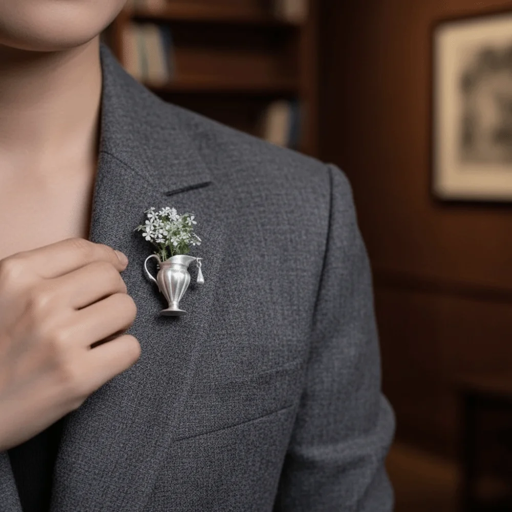 Elegant Vase Clavicle Chain Vintage Exquisite Flower Pot Brooch Minimally Matte Literary Can Be Arranged in Flower Brooch