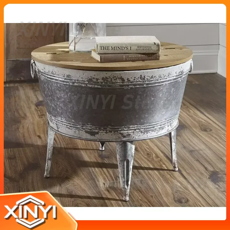 Shellmond for Rustic Distressed Metal Accent Cocktail Table with Lift Top 20 inch Gray Living Room Side Table Coffee Table