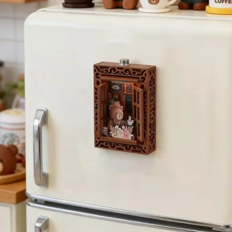 DIY Wooden Puzzle Refrigerator Magnets Miniature House for Home Decors Display 55KF