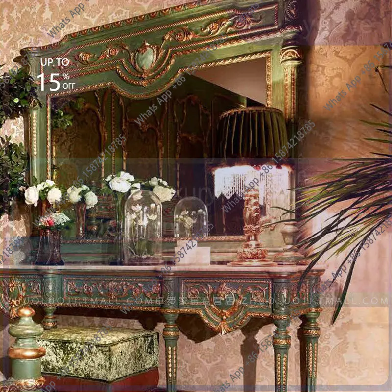 grE Rt European-style Large-sized Bedroom Makeup Table, Neoclassical Solid Wood Carving Dresser, Villa Cloakroom