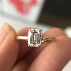 Classic Design Silver Inlaid Square White Diamond Rings for Women Simple and Exquisite Engagement Wedding Jewelry Adjustable