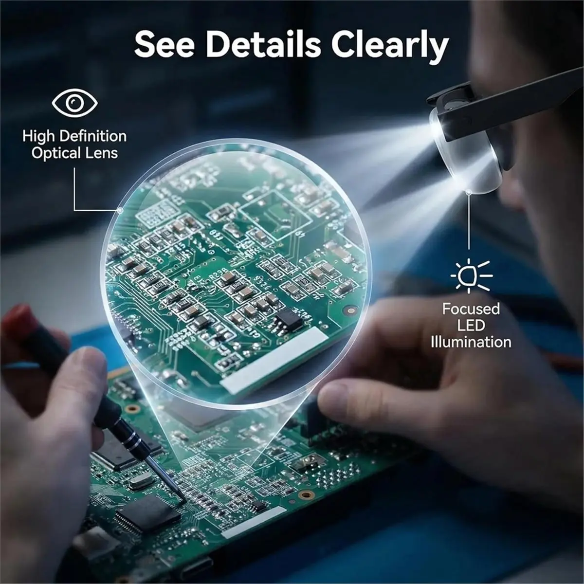 (WSFS) 160% Hands-Free Magnifying Glass with Light - Rechargeable LED Illuminated Head Magnifier, Flip-Up Design for Reading