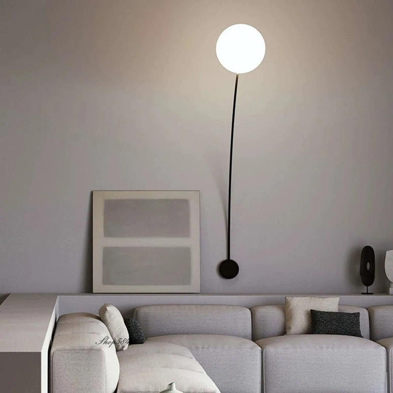 Minimalist LED Long Fishing wall lamp White glass ball lamp Bedroom beside lamp Living Room Restaurant Aisle background lamp