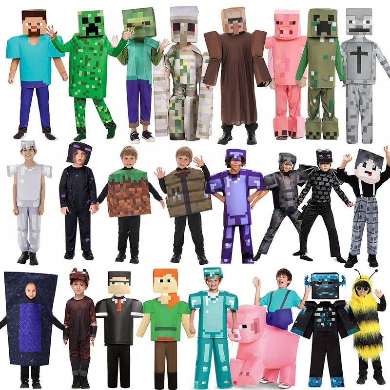 

Boys Craft Villager Costume Game Character Set Diamond Armor Suit Creeper Jumpsuit Girl Blocks Scrambler Halloween Costume