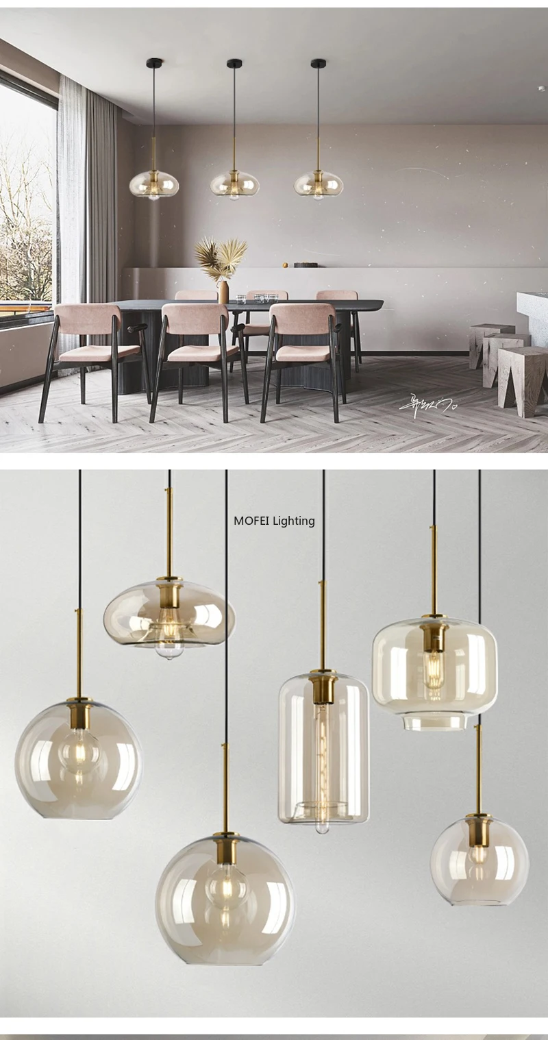 Art Industrial Retro E27 Glass Pendant Light Nordic Loft Chandelier Kitchen Restaurant Minimalist Hanging Lamp Suspension LED