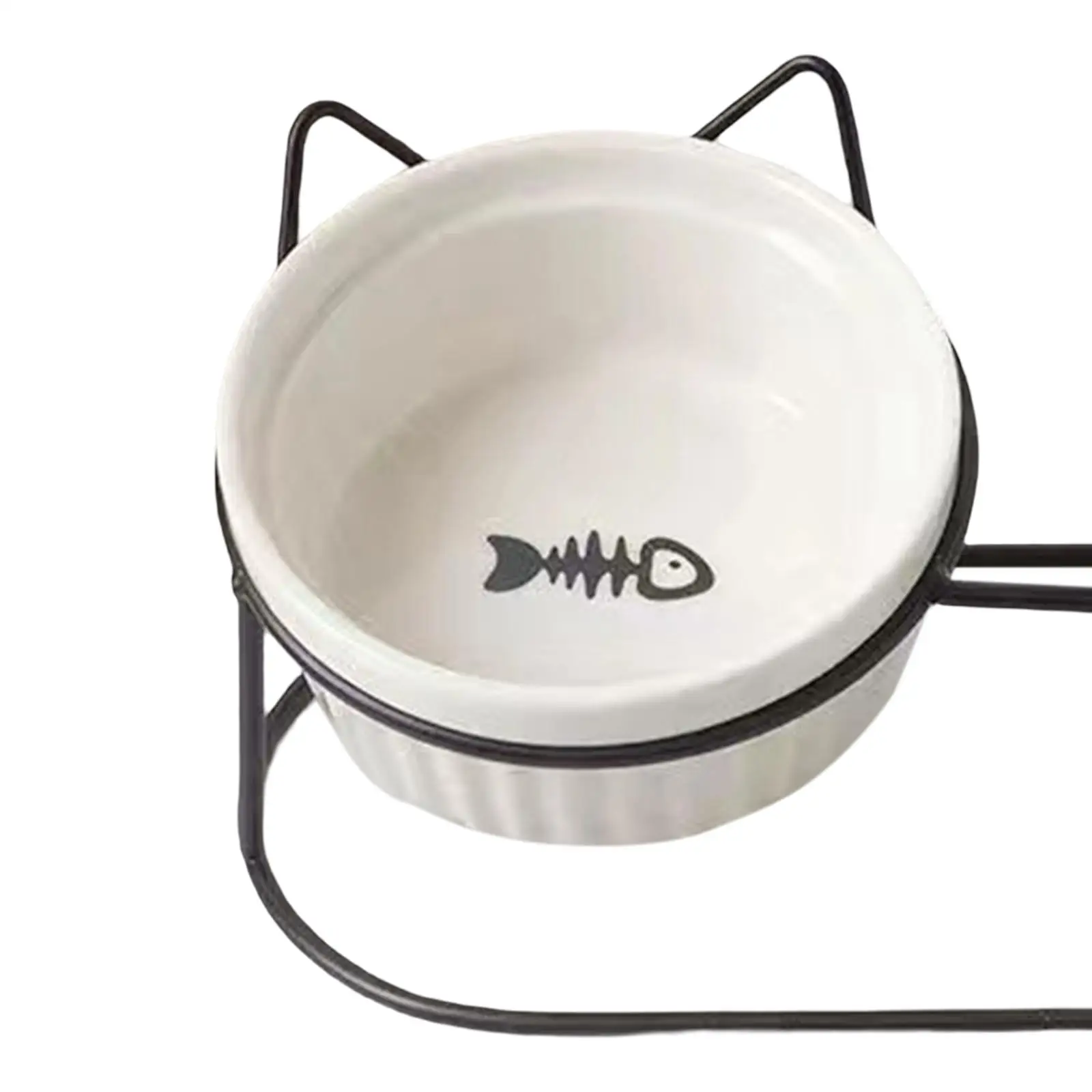 Ceramic Double Cat Dog Bowl Separable Raised Cat Dish with Iron Holder Shelf Non