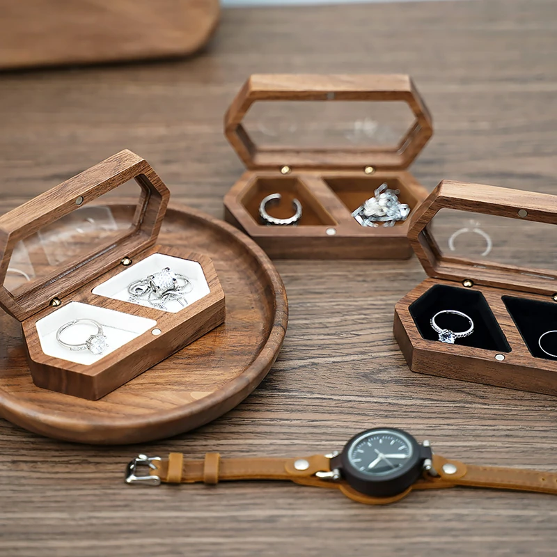 جديد خاتم صندوق تخزين المجوهرات المشاركة حفل زفاف خاتم تخصيص اقتراح خاتم ريفي الزفاف هدية لفتاة الجوز الخشب