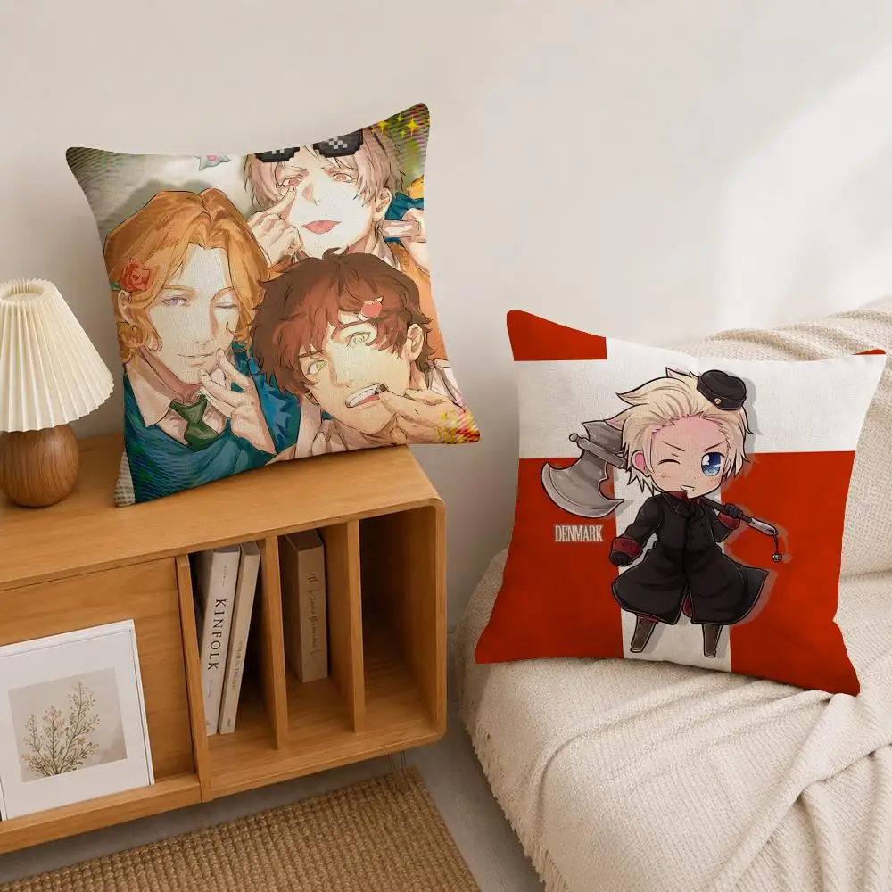 Anime Hetalia Cushion Cover Natural Linen Pillowcase Set, All-in-One Decor for Sofa, Bedroom & Chair