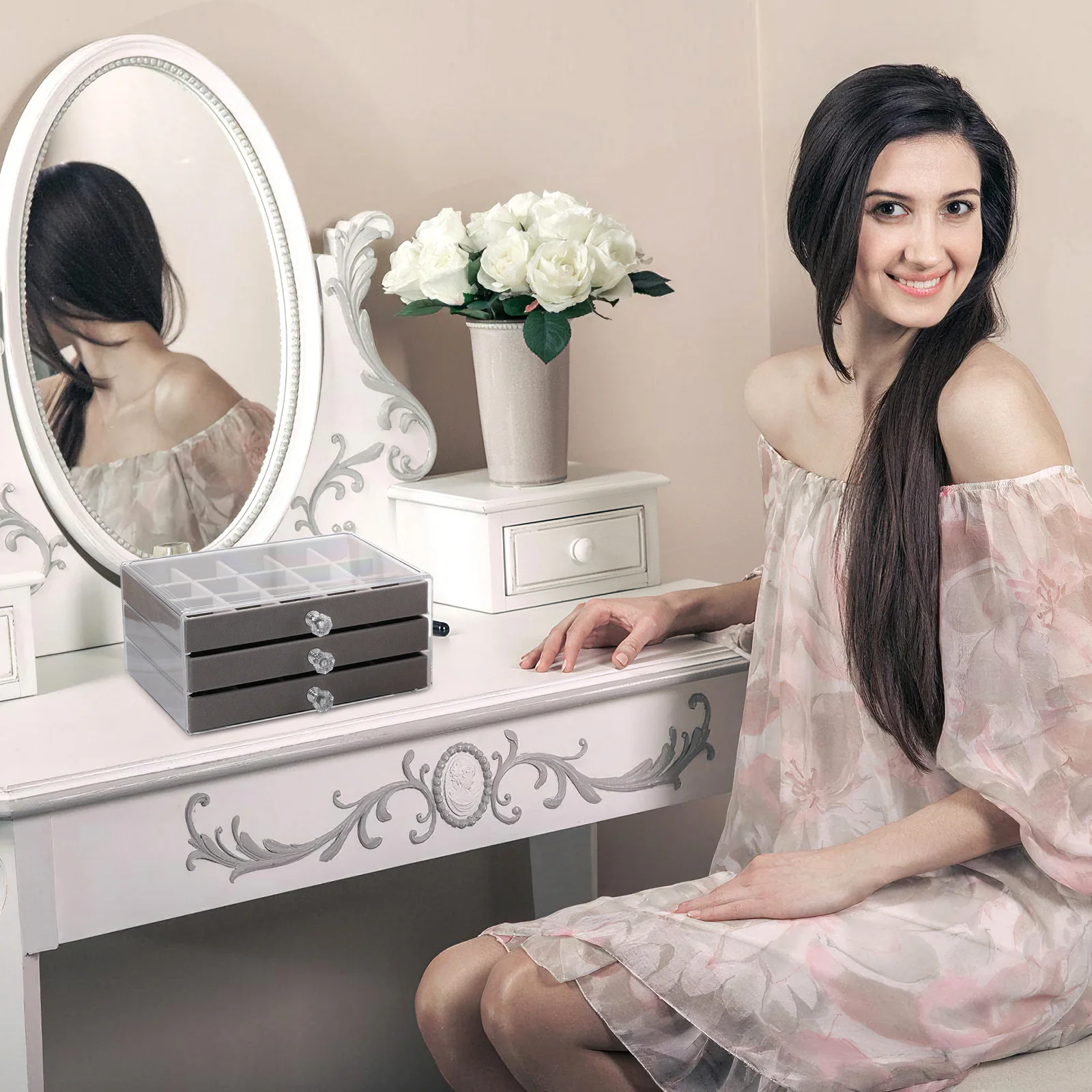 

Jewelry Box Acrylic Multi-Layer Organizer for Necklaces Rings Earrings Desktop Jewelry Display Holder Storage Container