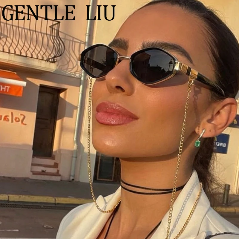 

Luxury Brand Hexagon Punk Sunglasses Women With Chain 2026 Trendy Polygon Outdoor Travelling Sun Glasses For Lady Eyewear Shades