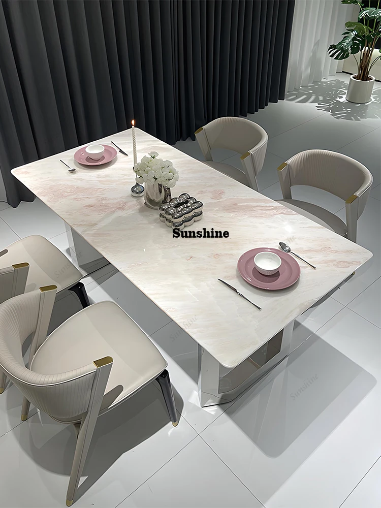 

Italian Pink Diamond Marble Table, Rose Rainbow Stone Dining Table, Heat & Scratch Resistant, Master Design Luxury, Customizable