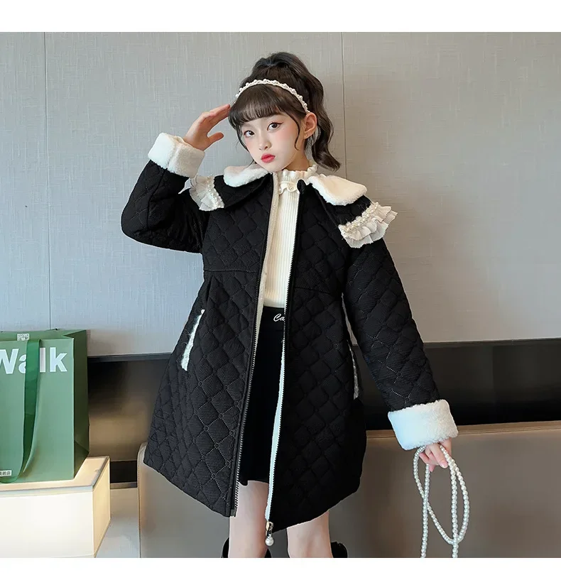 Kızlar pamuk-yastıklı kış ceket uzun 2024 okyanus tarzı büyük çocuk pamuk-kapitone ceket kaşmir kore basit tarzı