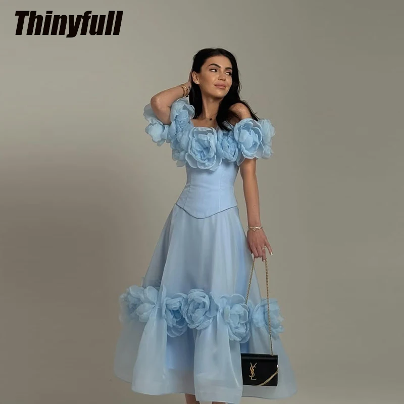 Sukienki na studniówkę Thinyfull w kształcie litery A z organzy/satyny, z odkrytymi ramionami, arabskie suknie wieczorowe, suknie formalne z Dubaju, suknie wieczorowe, szyte na miarę