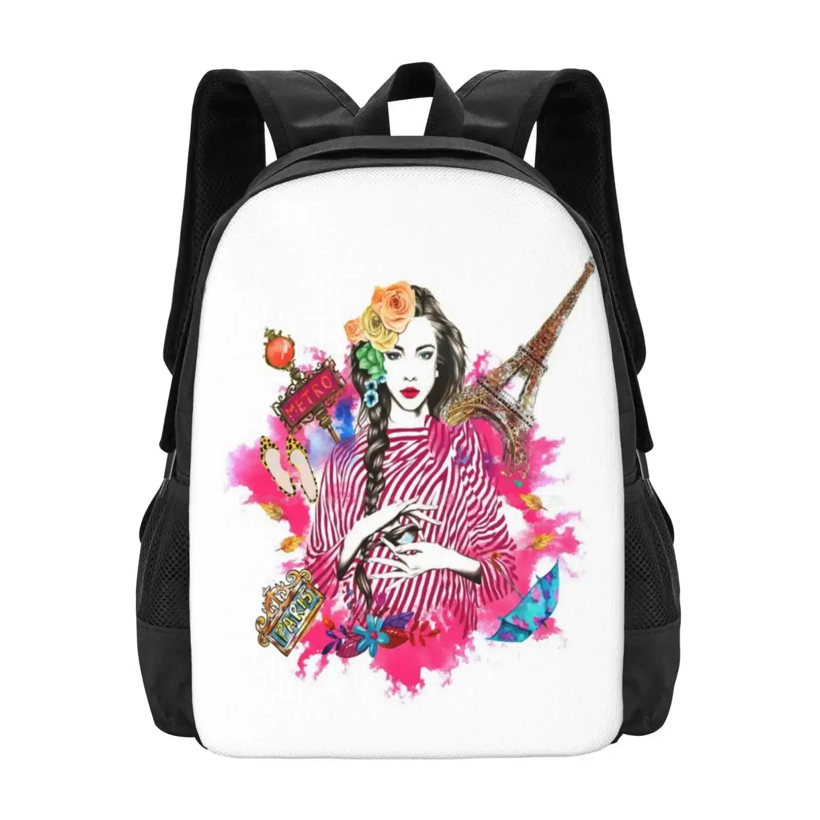 

Girl Is In Holiday Hot Sale Backpack Fashion Bags Girl Holiday Paris Eiffel Tower Metro Bird Watercolor Png Skin Umbrella