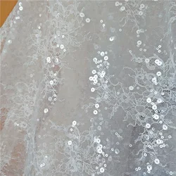 1Yard New French Sequined Lace Fabric Border Embroidery Flower Wedding Dress DIY Sewing Accessories RS2507