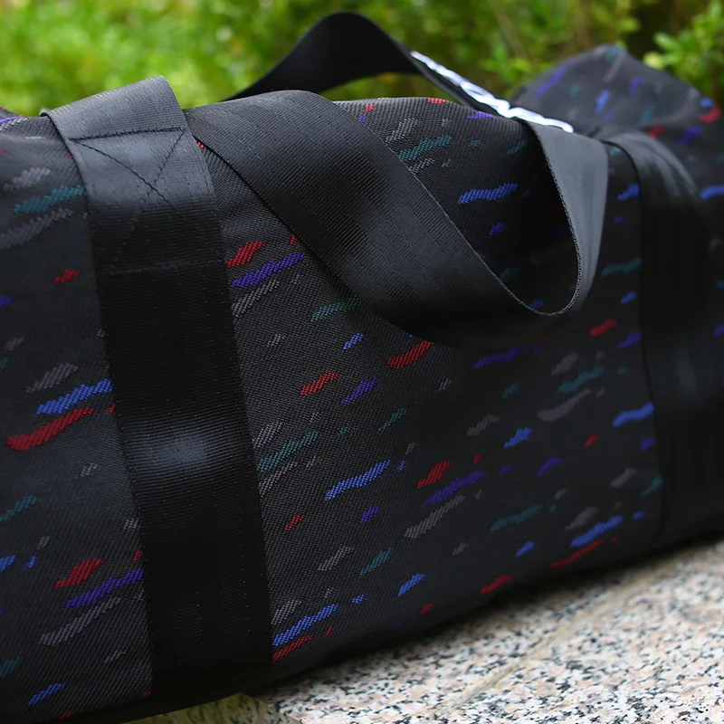 JDM Style Japan Le Mans Confetti Fabric Large Canvas Handbag Racing Duffle Outdoor Travel Sports Luggage Bag Seat Belt Harness