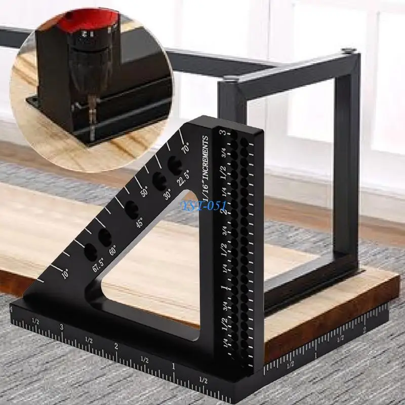 

E15A Woodworking Pocket Square Aluminum Square Tool Hole Position Scribing Rule