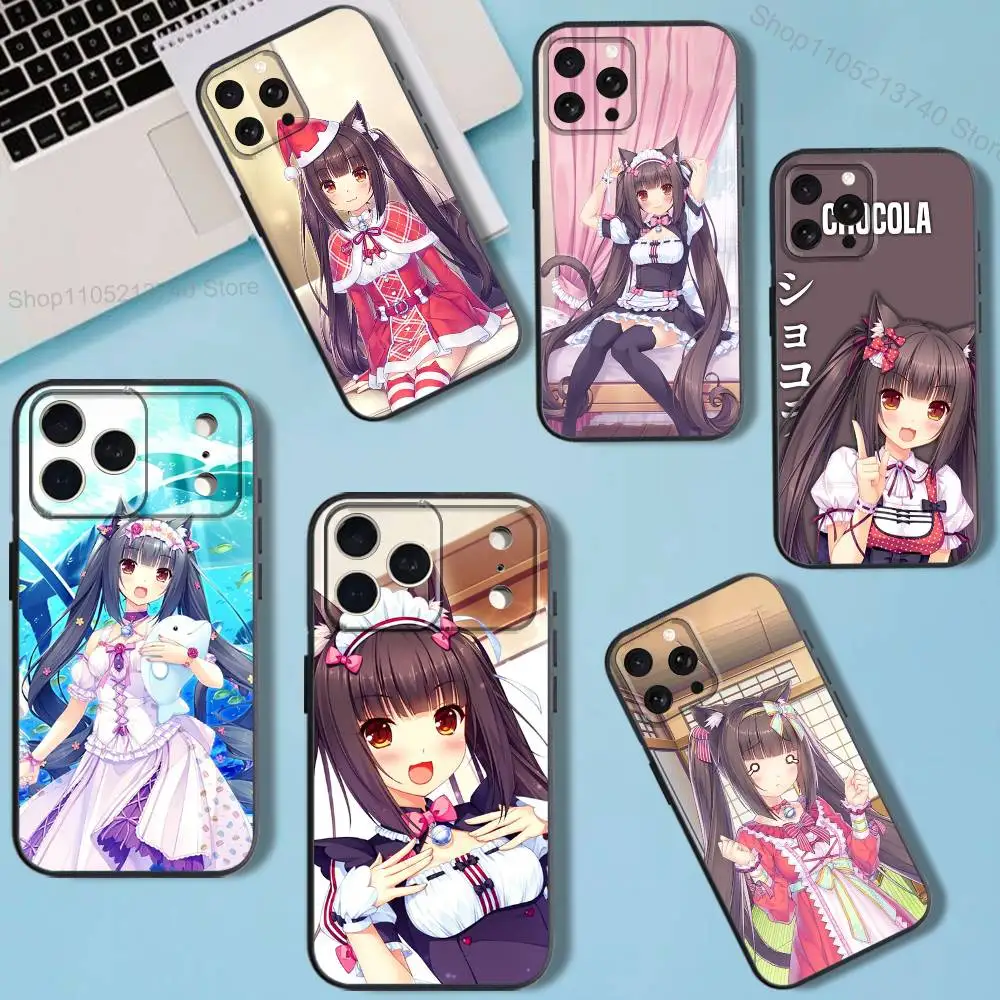 

pink ChocolaS CUTE NekoparaS For iPhone 11,15,16,14,13,17,12,Pro,SE4,Plus,E,Max,Air,Mini Black Shockproof soft Cover Phone Case