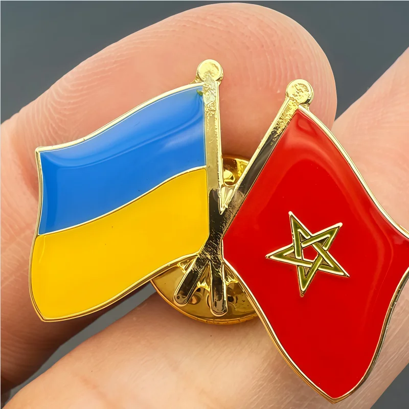 Ukraine & Morocco Flag Metal Soft Enamel Lapel Badge Pins Brooches