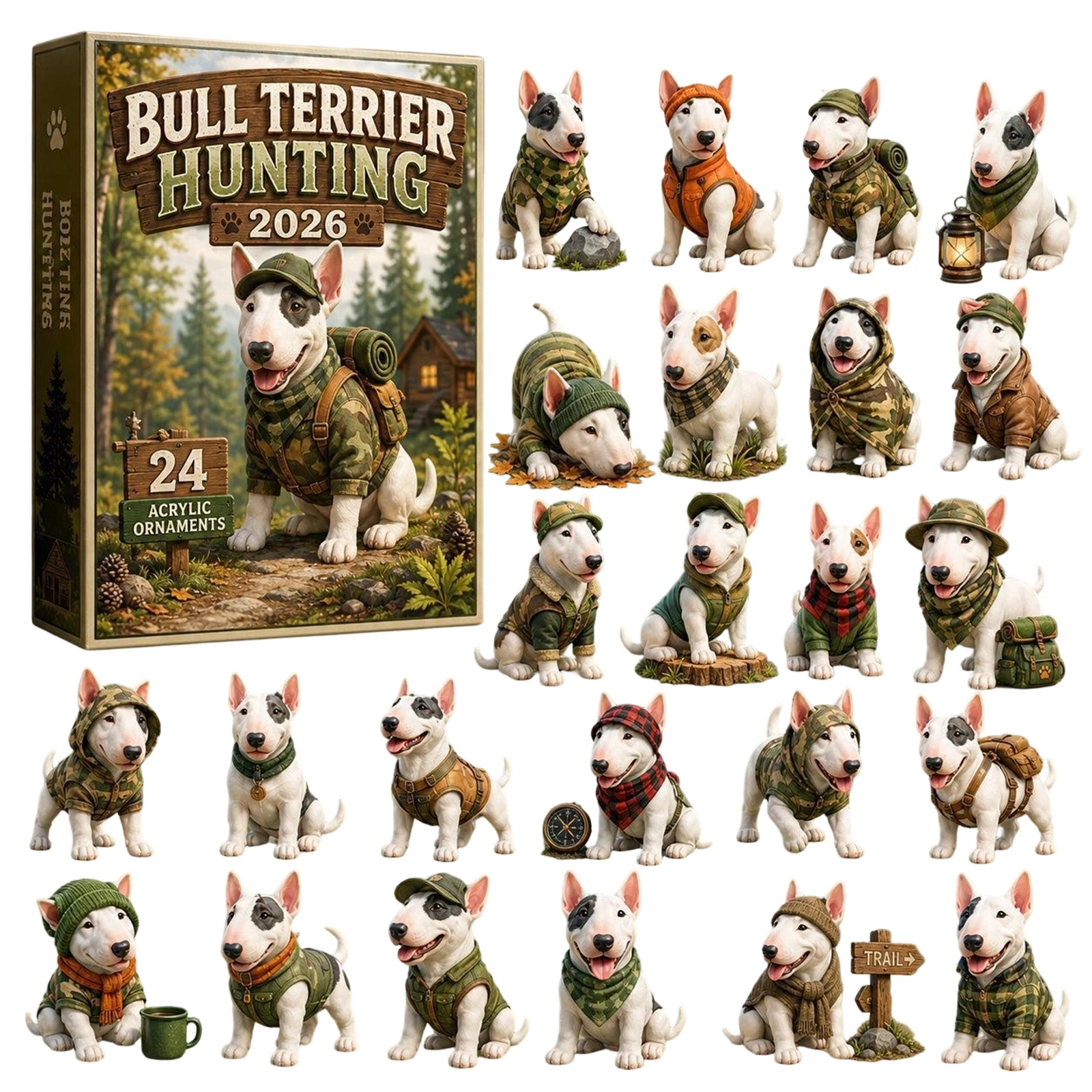Bull Terrier Hunting Advent Calendars 2026 24 Days Christmas Tree Decoration Xmas Box for Holiday Party  & Christmas Gift